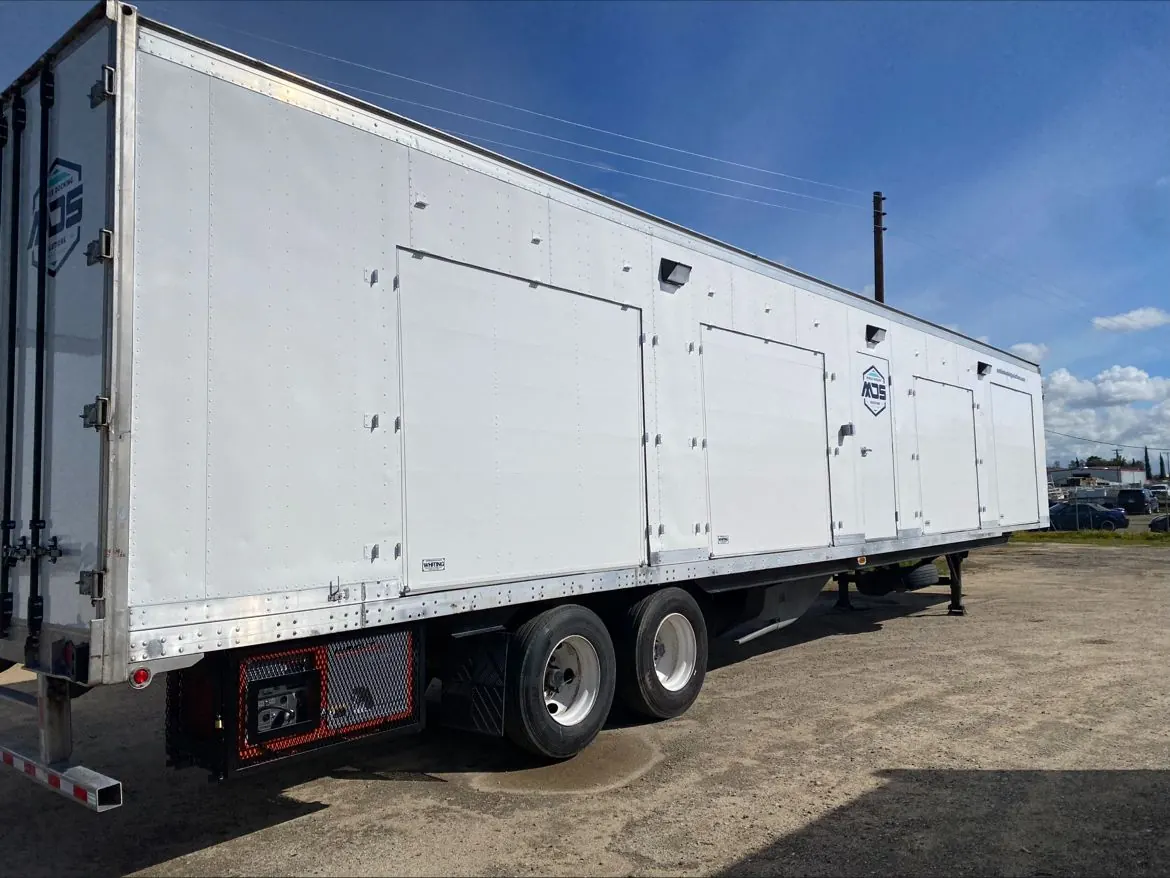 Four-door mobile dock prepared for transport